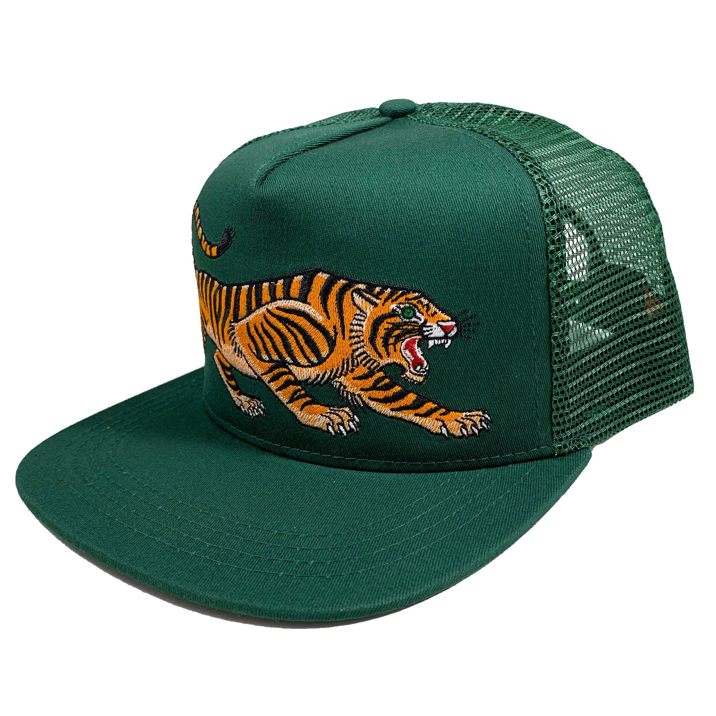 Tiger Trucker Hat with Snapback Tattoo-Style Spruce Green - Stuntin Goods