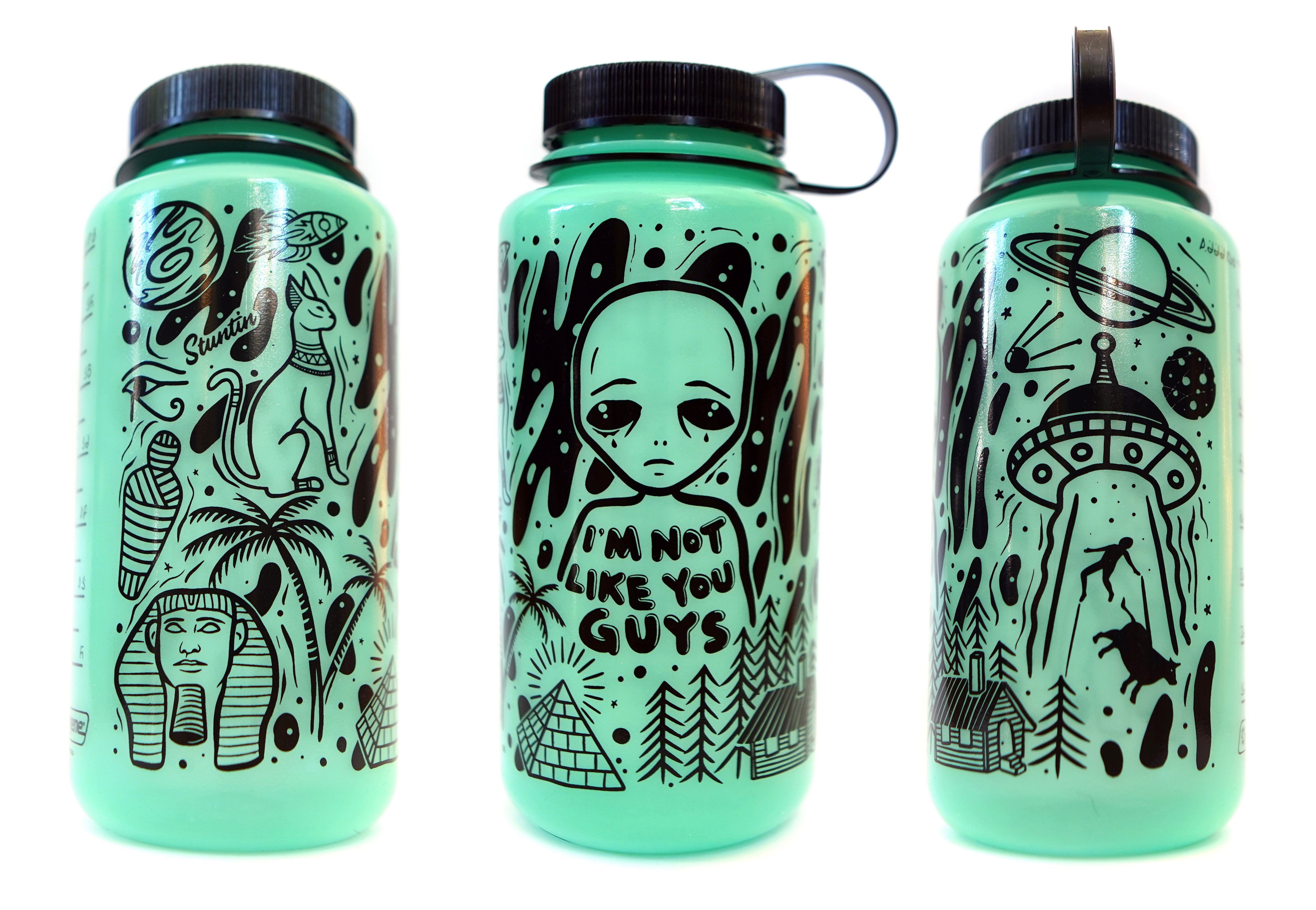 Glow in the Dark Alien 32 oz Nalgene Water Bottle Stuntin Goods
